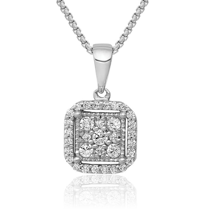 10K Solid White Gold Diamond Square Geometric Necklace Chain Pendant Charm