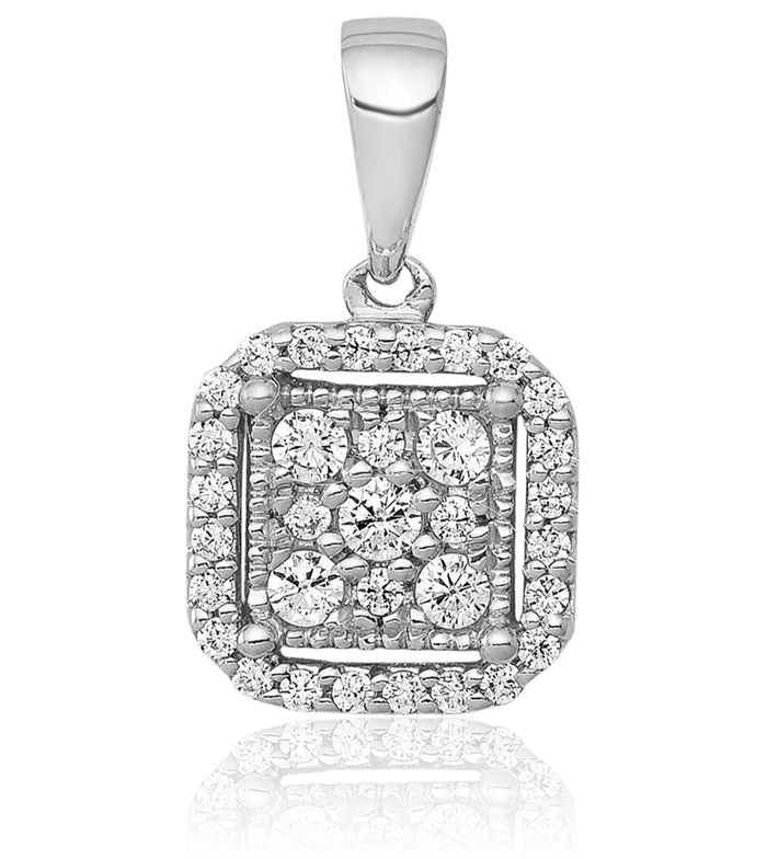 10K Solid White Gold Diamond Square Geometric Necklace Chain Pendant Charm