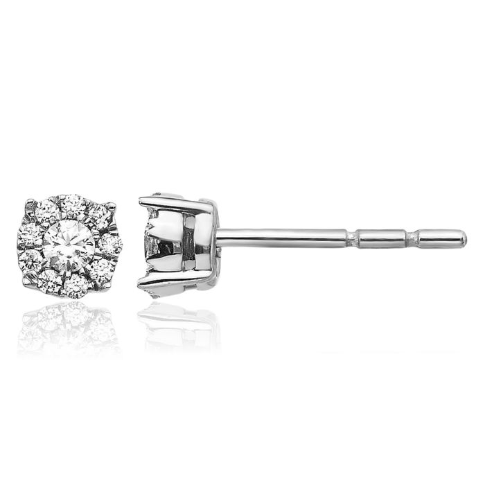 10K Solid White Gold Diamond Stud Earrings