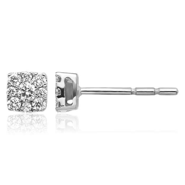 10K Solid White Gold Diamond Stud Earrings