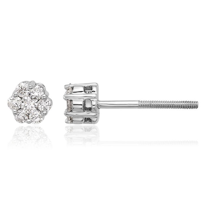 10K Solid White Gold Diamond Stud Earrings