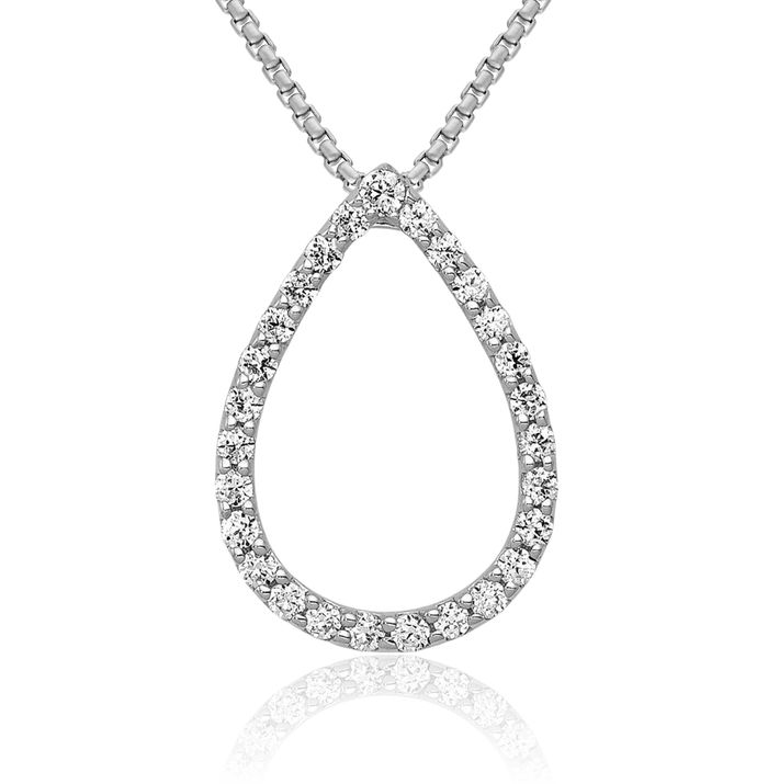 10K Solid White Gold Diamond Teardrop Floating Chain Slide Pendant Geometric Necklace Pear Charm