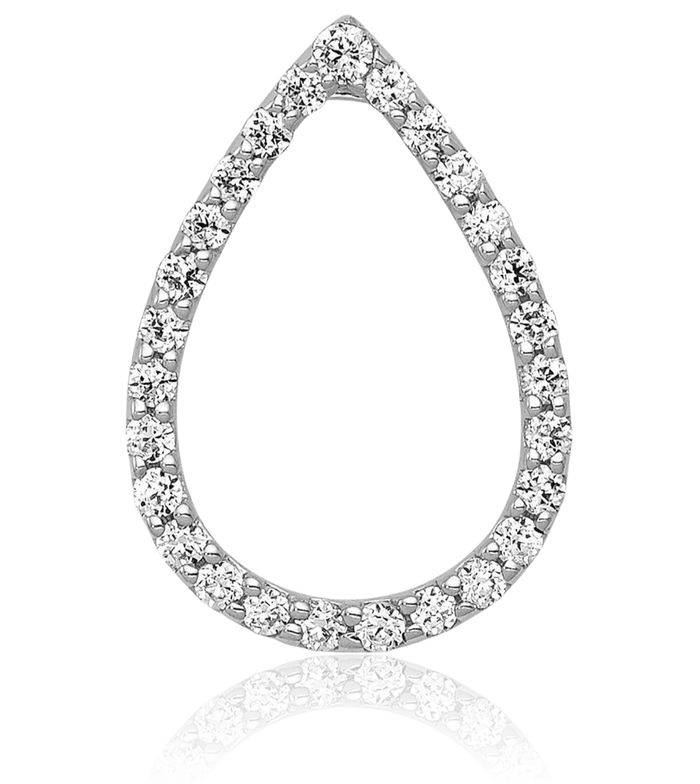 10K Solid White Gold Diamond Teardrop Floating Chain Slide Pendant Geometric Necklace Pear Charm