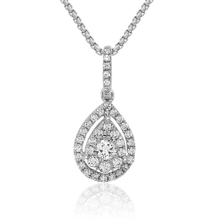 10K Solid White Gold Diamond Teardrop Geometric Necklace Pear Pendant Charm