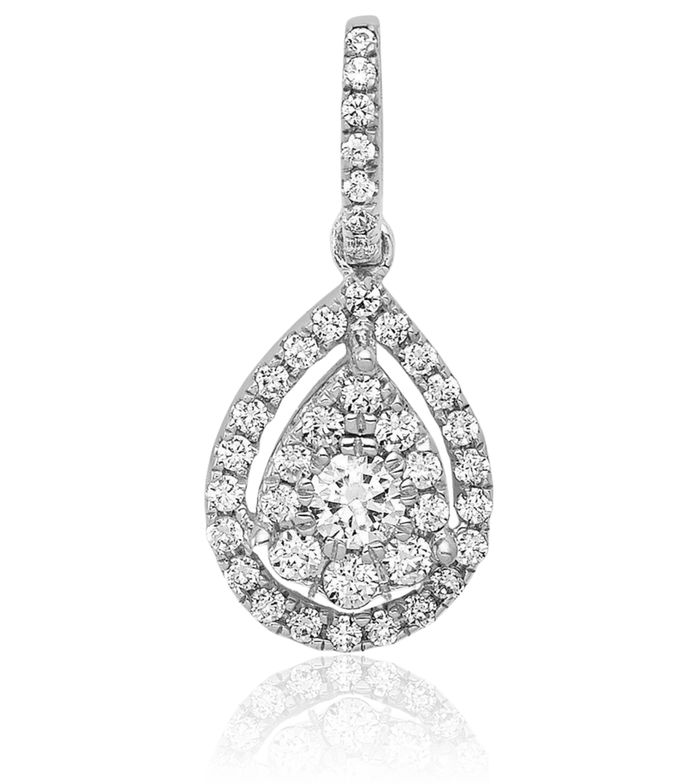 10K Solid White Gold Diamond Teardrop Geometric Necklace Pear Pendant Charm