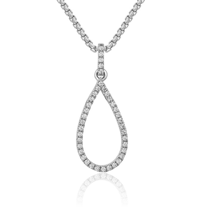 10K Solid White Gold Diamond Teardrop Geometric Necklace Pear Pendant Charm