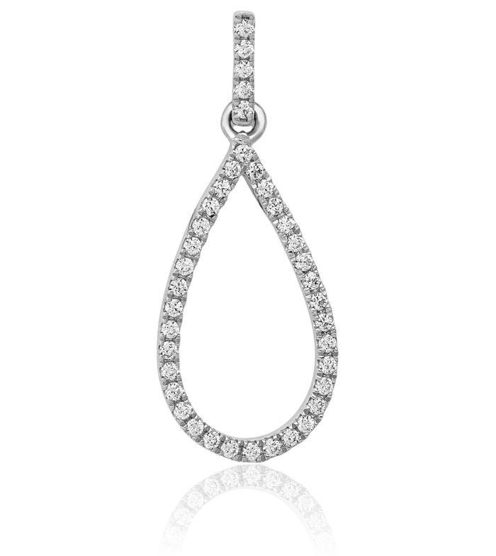 10K Solid White Gold Diamond Teardrop Geometric Necklace Pear Pendant Charm