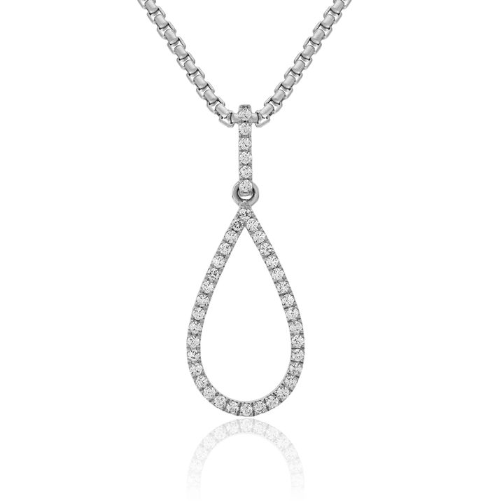 10K Solid White Gold Diamond Teardrop Geometric Necklace Pear Pendant Charm