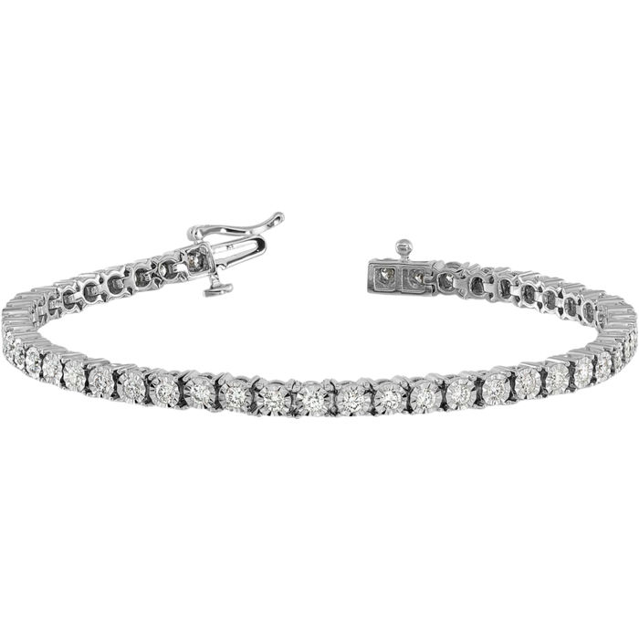 10K Solid White Gold Diamond Tennis Bracelet