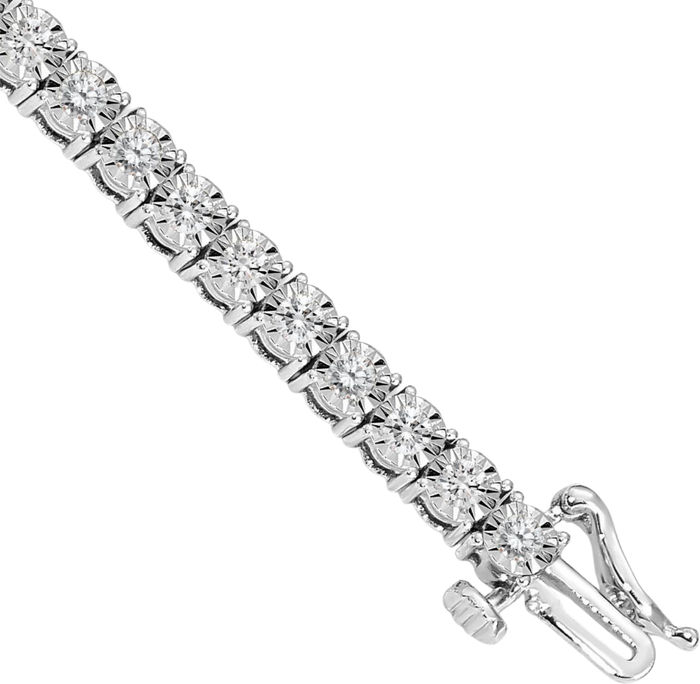 10K Solid White Gold Diamond Tennis Bracelet