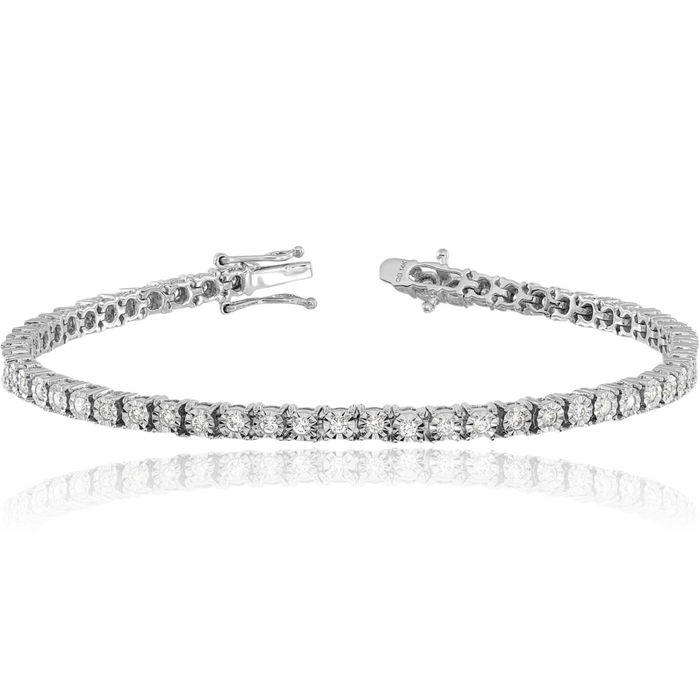 10K Solid White Gold Diamond Tennis Bracelet