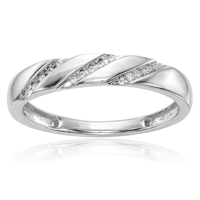 10K Solid White Gold Diamond Trio Wedding Band Ring