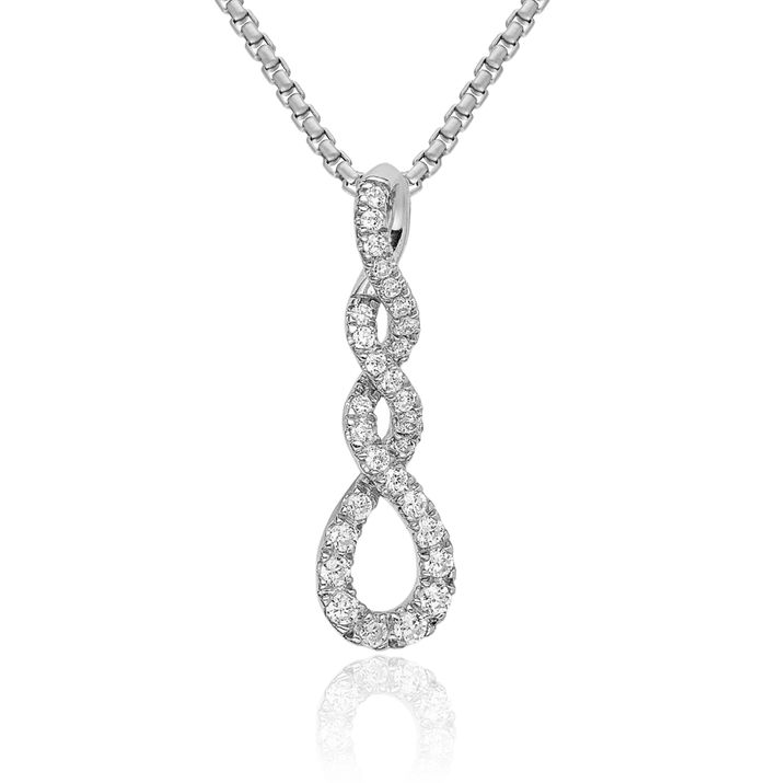 10K Solid White Gold Diamond Twisted Floating Chain Slide Pendant Necklace Charm