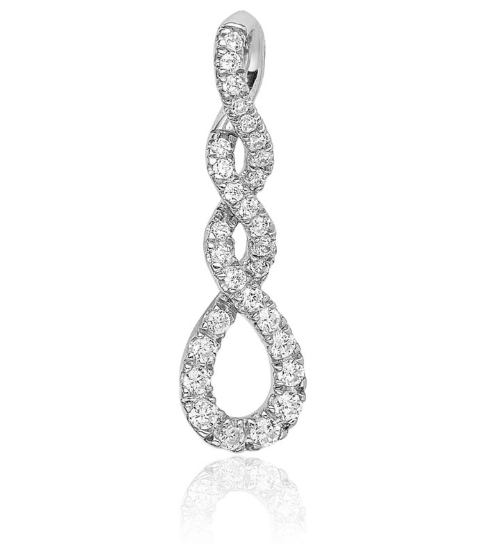 10K Solid White Gold Diamond Twisted Floating Chain Slide Pendant Necklace Charm