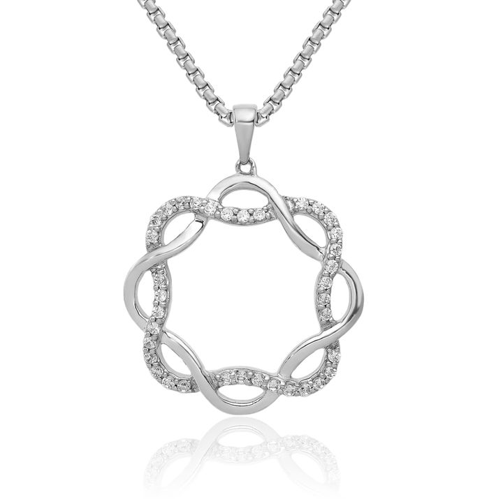 10K Solid White Gold Diamond Twisted Geometric Necklace Chain Pendant Charm