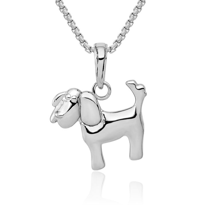 10K Solid White Gold Dog Necklace Chain Pendant Charm