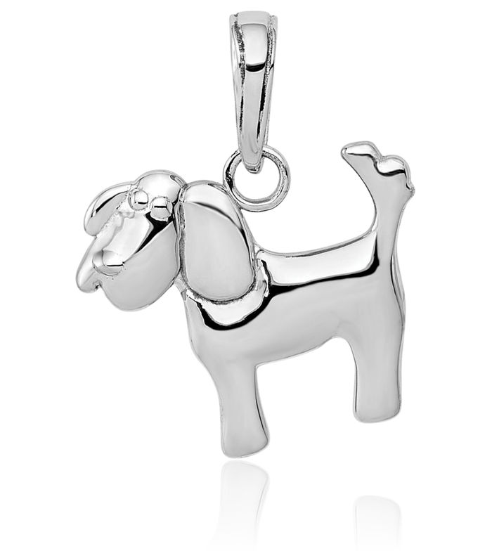 10K Solid White Gold Dog Necklace Chain Pendant Charm