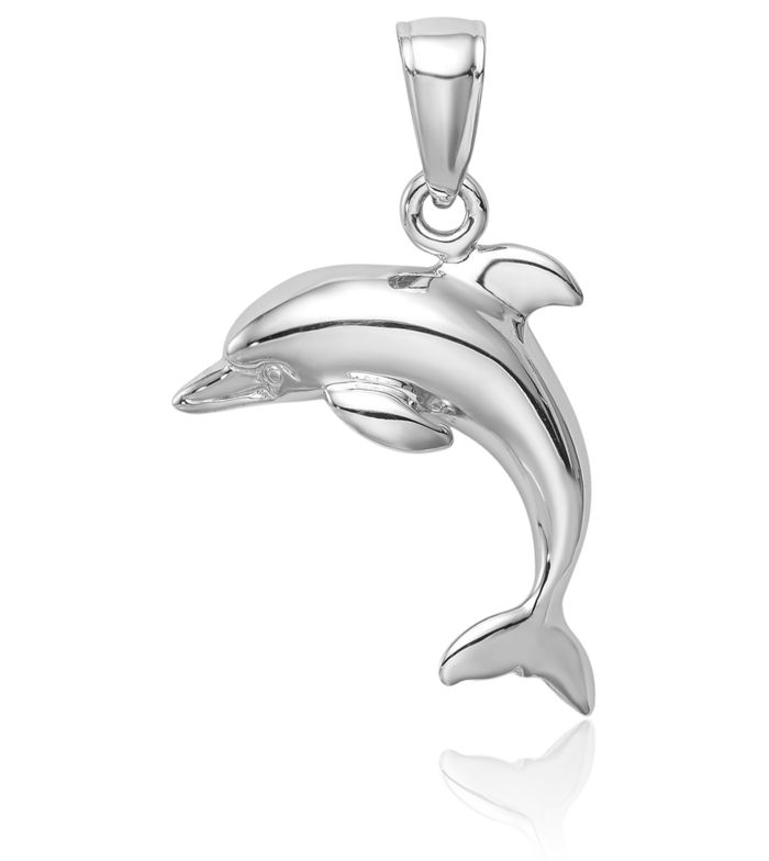 10K Solid White Gold Sea Dolphin Necklace Ocean Fish Pendant Summer Beach Nautical Charm