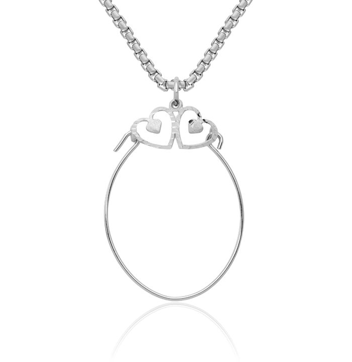 10K Solid White Gold Double Heart Necklace Love Pendant Charm Holder