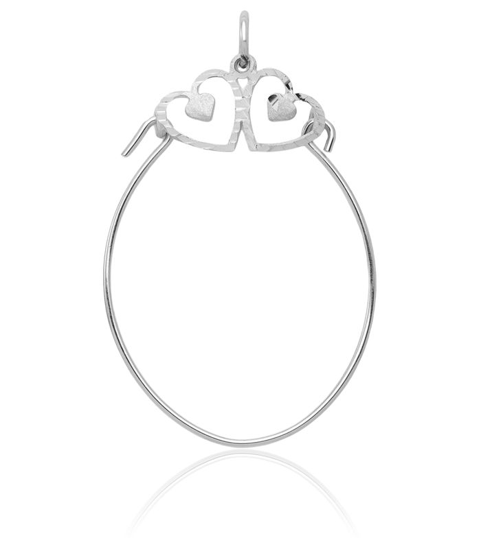 10K Solid White Gold Double Heart Necklace Love Pendant Charm Holder