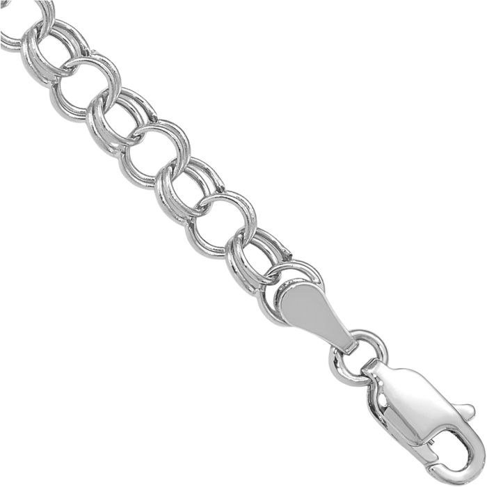 10K Solid White Gold Double Link Chain Charm Bracelet