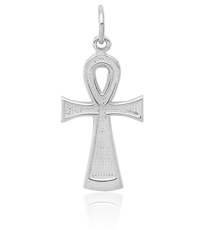 10K Solid White Gold Egyptian Ankh Holy Cross Symbol of Life Ancient Necklace Religious Chain Pendant Charm