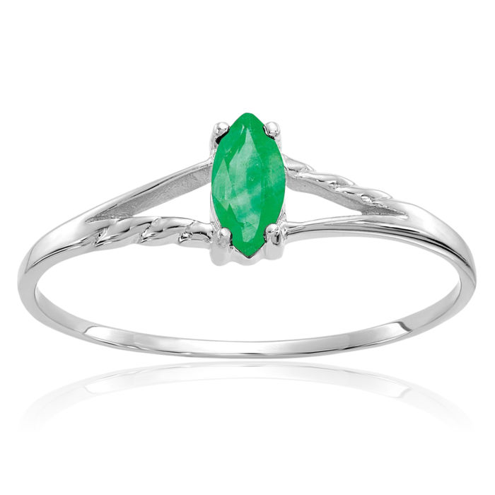 10K Solid White Gold Green Emerald Ring Gemstone Band May Birthstone Jewelry