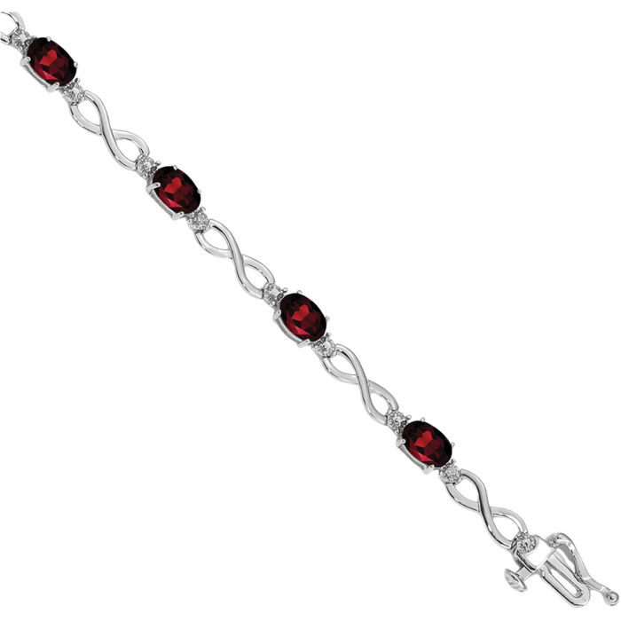 10K Solid White Gold Red Garnet Diamond Infinity Twisted Love Knot Symbol Chain Bracelet