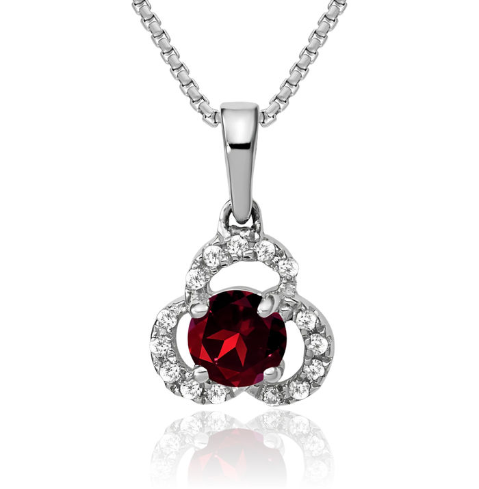 10K Solid White Gold Red Garnet Diamond Necklace Charm Gemstone Pendant January Birthstone Jewelry