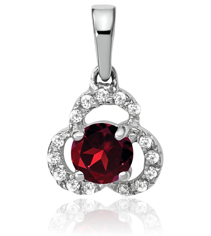 10K Solid White Gold Red Garnet Diamond Necklace Charm Gemstone Pendant January Birthstone Jewelry