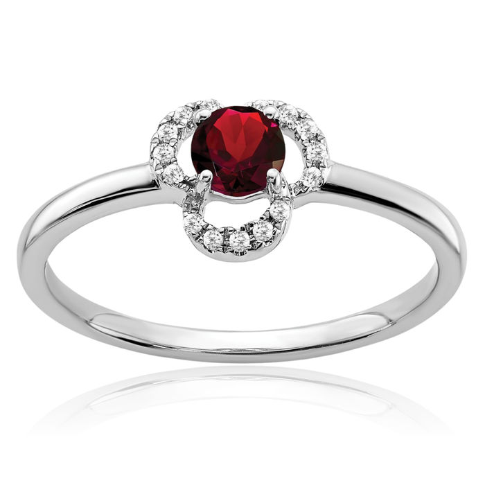 10K Solid White Gold Red Garnet Diamond Ring Gemstone Band January Birthstone Jewelry