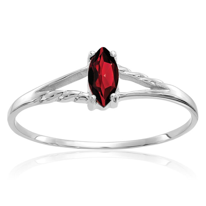 10K Solid White Gold Red Garnet Ring Gemstone Band January Birthstone Jewelry