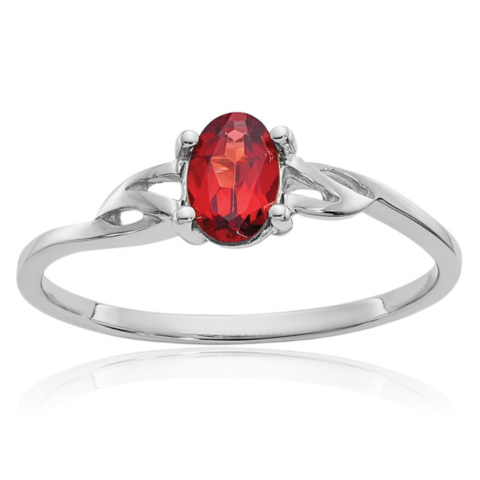 10K Solid White Gold Red Garnet Ring Gemstone Band January Birthstone Jewelry