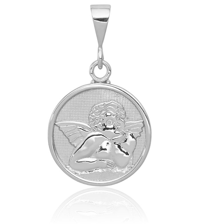 10K Solid White Gold Guardian Angel Wings Necklace Protect Us Cherub Pendant Religious Charm