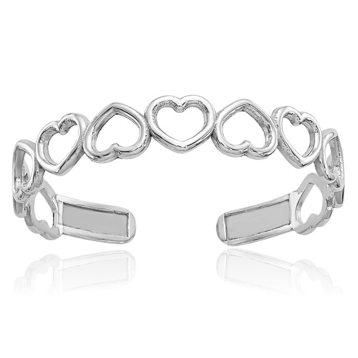 10K Solid White Gold Heart Adjustable Toe Ring Open Midi Band Summer Beach Jewelry