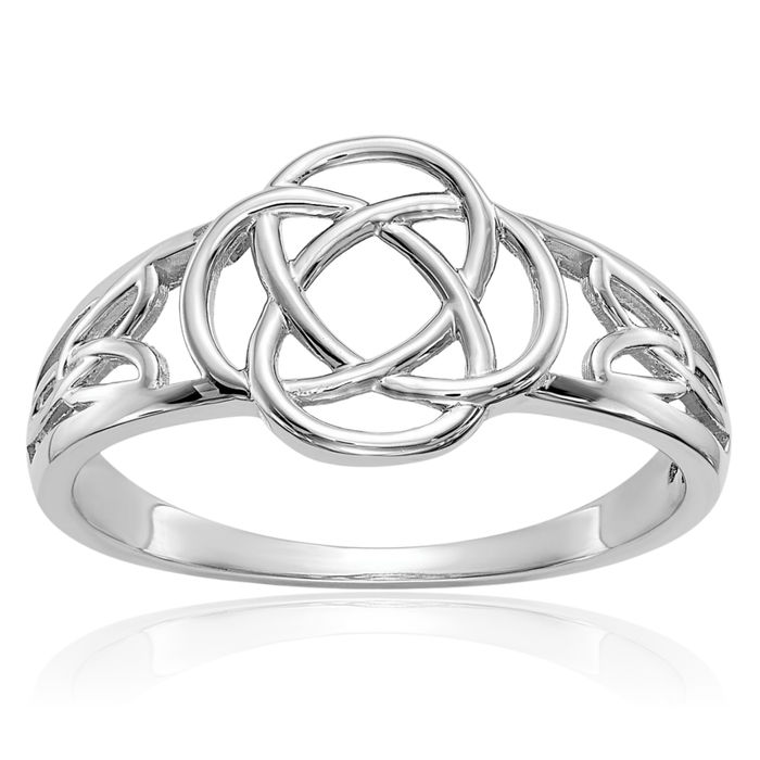 10K Solid White Gold Heart Irish Claddagh Celtic Love Knot Ring Jewelry