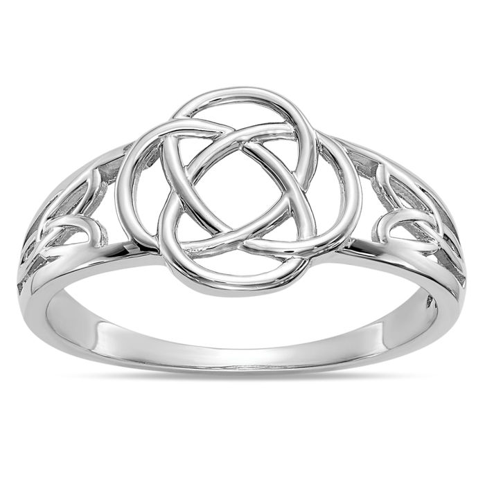 10K Solid White Gold Heart Irish Claddagh Celtic Love Knot Ring Jewelry