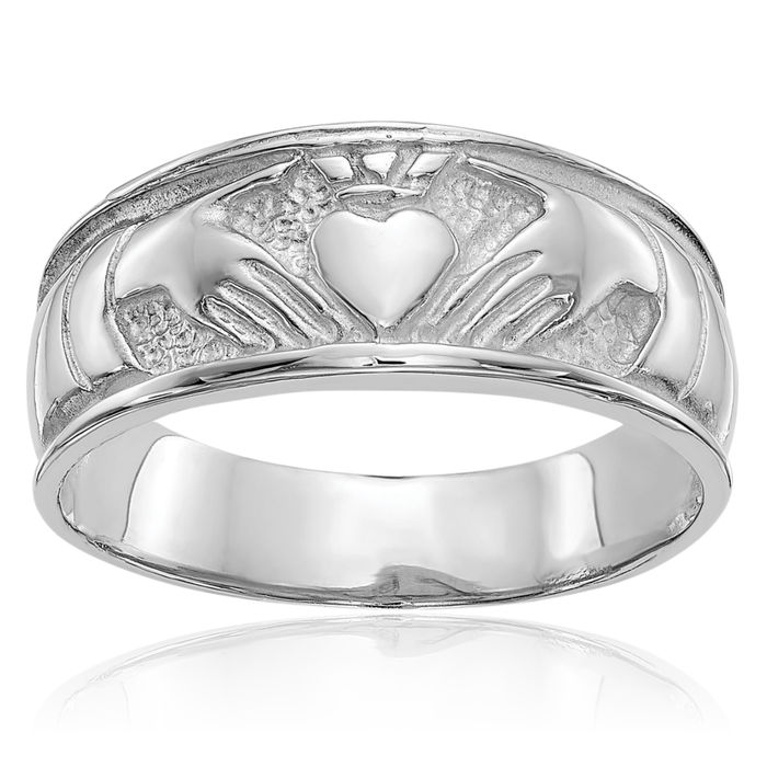 10K Solid White Gold Heart Irish Claddagh Celtic Ring Jewelry