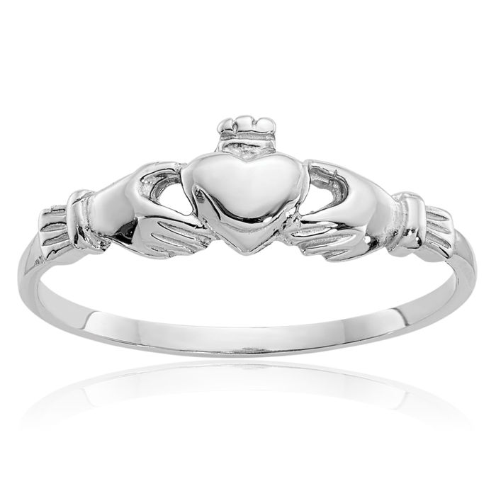 10K Solid White Gold Heart Irish Claddagh Celtic Ring Jewelry