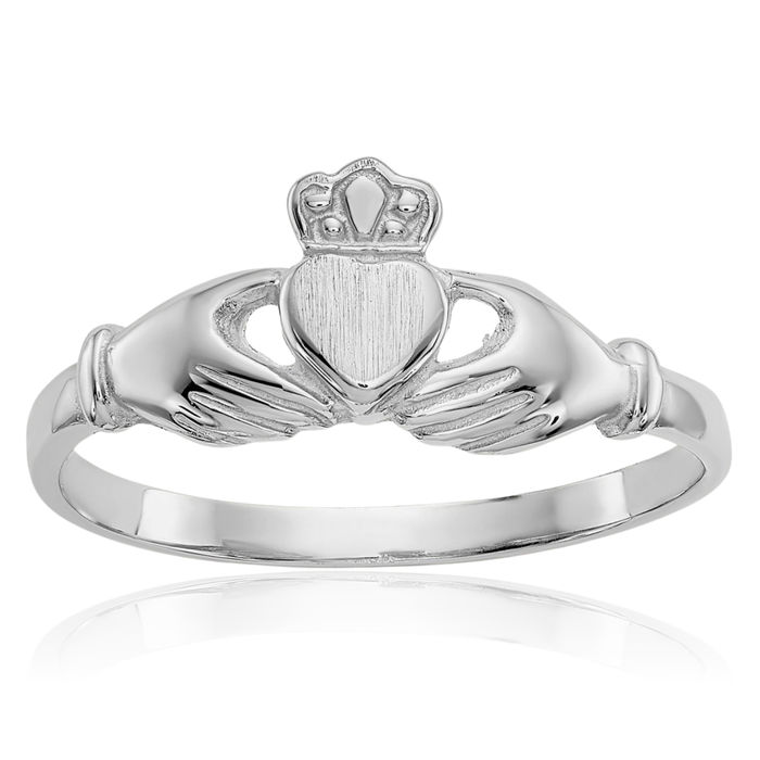 10K Solid White Gold Heart Irish Claddagh Celtic Ring Jewelry