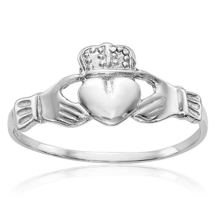 10K Solid White Gold Heart Irish Claddagh Celtic Ring Jewelry