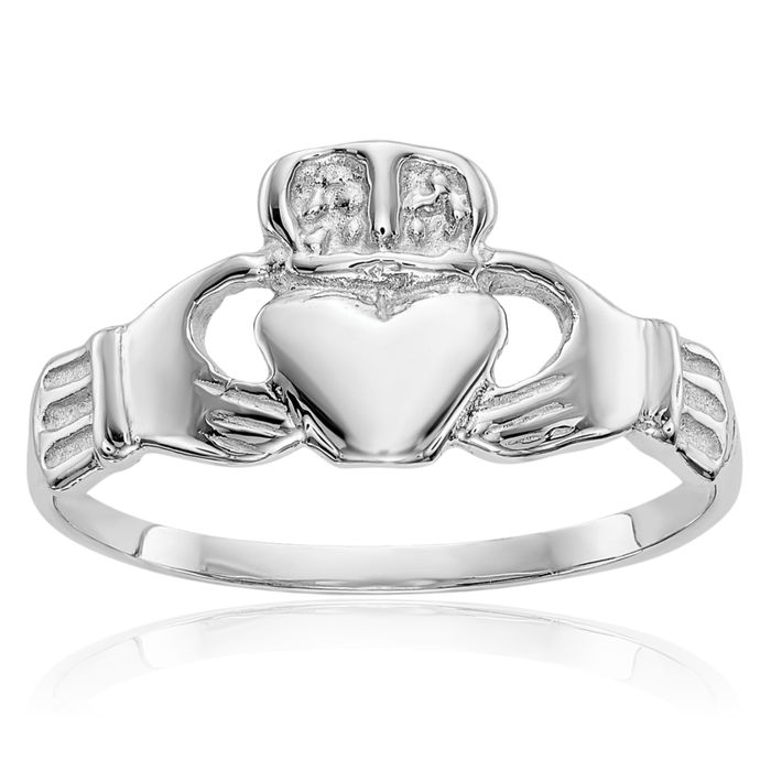 10K Solid White Gold Heart Irish Claddagh Celtic Ring Jewelry