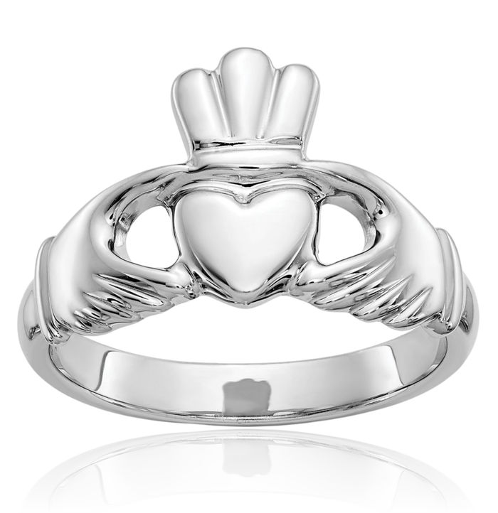 10K Solid White Gold Heart Irish Claddagh Celtic Ring Jewelry