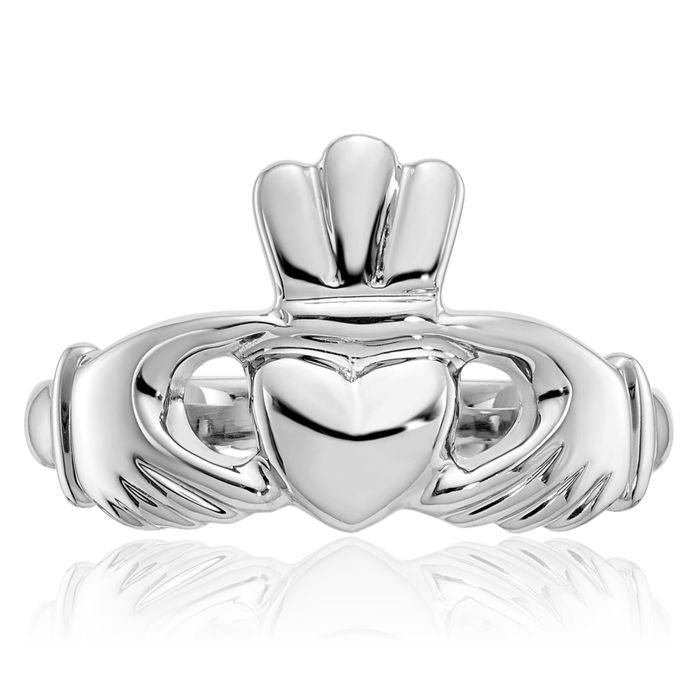 10K Solid White Gold Heart Irish Claddagh Celtic Ring Jewelry