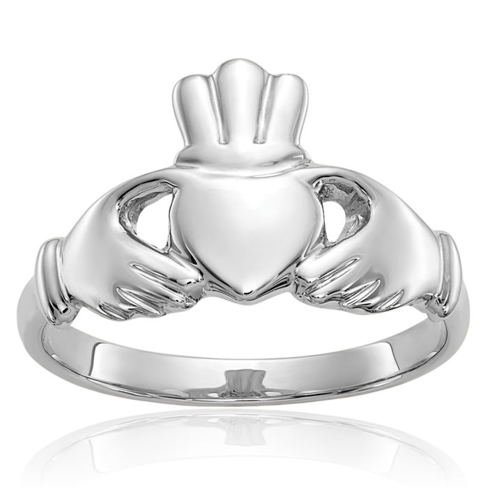 10K Solid White Gold Heart Irish Claddagh Celtic Ring Jewelry