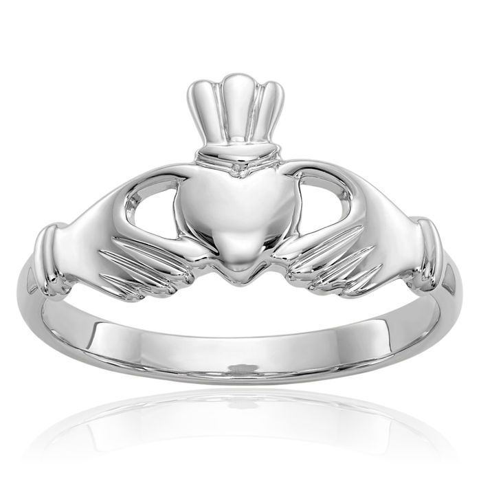 10K Solid White Gold Heart Irish Claddagh Celtic Ring Jewelry