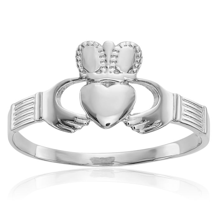 10K Solid White Gold Heart Irish Claddagh Celtic Ring Jewelry