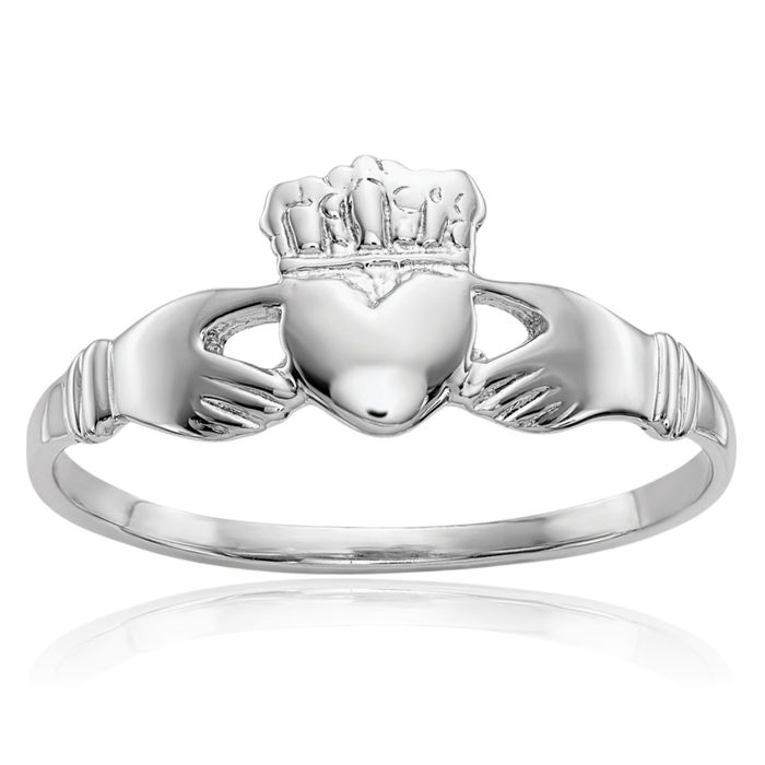 10K Solid White Gold Heart Irish Claddagh Celtic Ring Jewelry