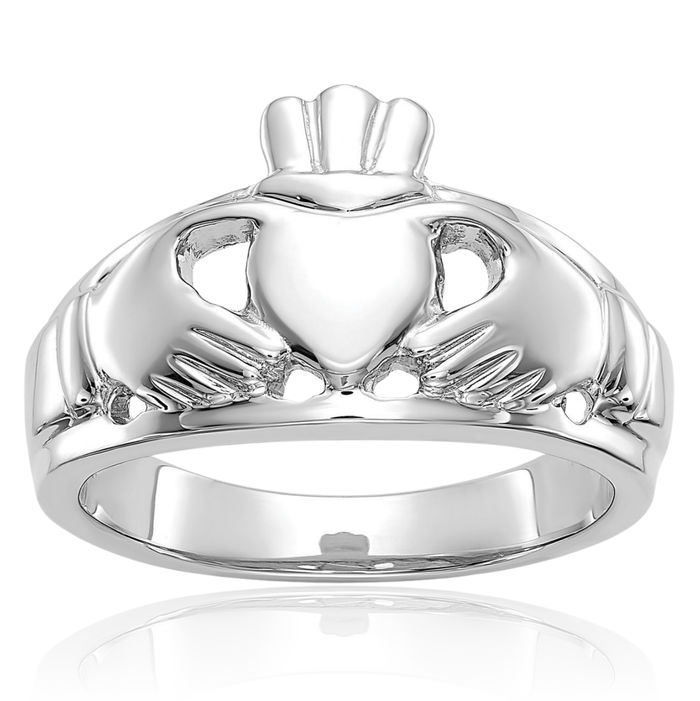 10K Solid White Gold Heart Irish Claddagh Celtic Ring Jewelry