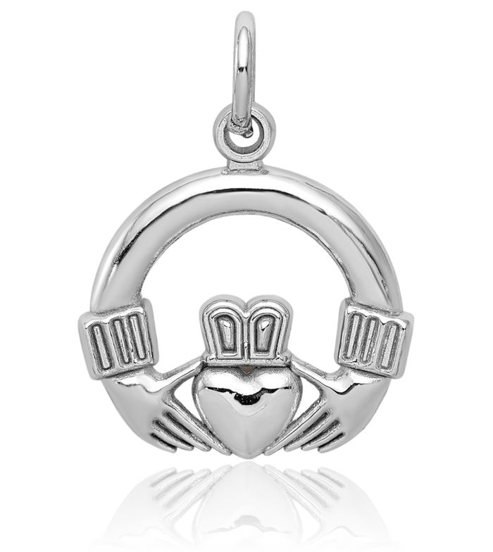 10K Solid White Gold Heart Irish Claddagh Necklace Celtic Charm Pendant Jewelry